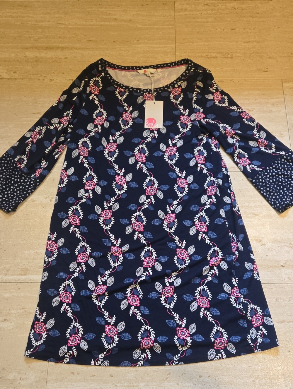 New Boden Deep Navy Floral Print Shift Dress